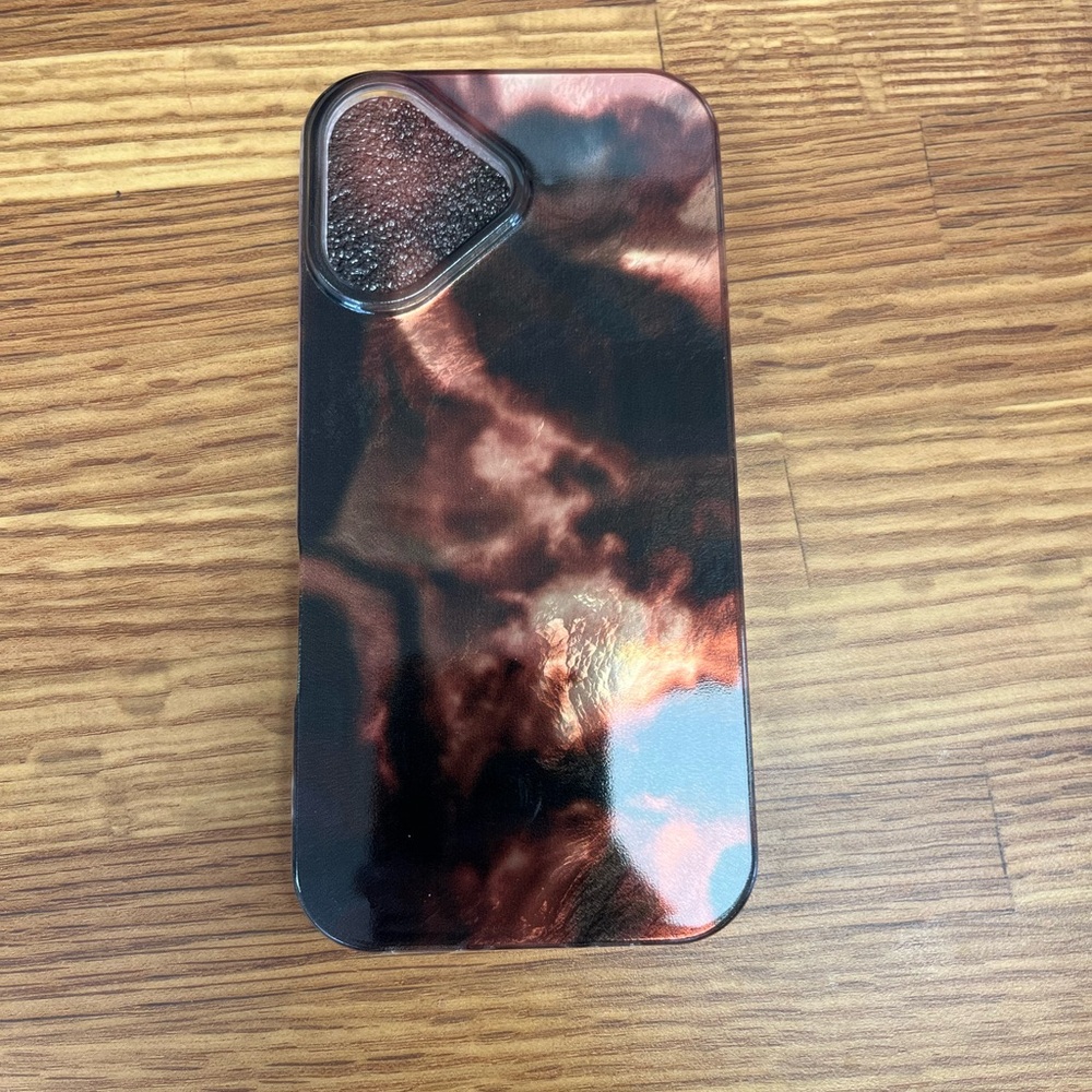 iPhone 16 Artistic Black and Brown Phone Case with Glossy Finish
